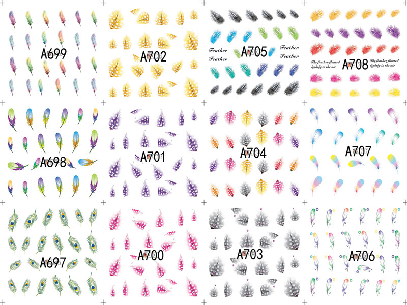 A697-708 Feather Water Nail Sticker