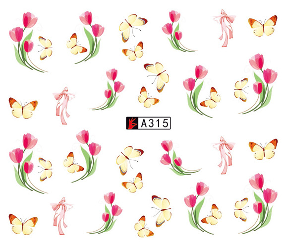 A313-318 Flowers And Butterflies Water Nail Sticker