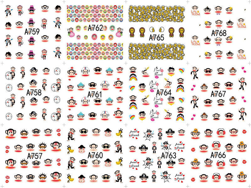 A757-768 Big-mouthed Monkey Water Nail Sticker