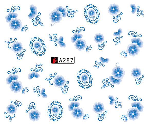 A283-288 Blue Flower Water Nail Sticker