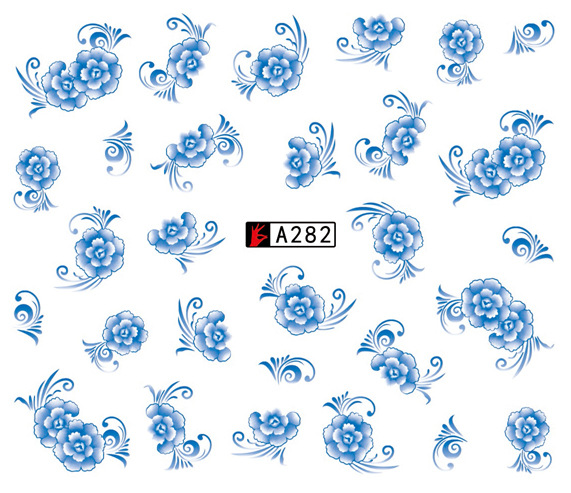 A277-282 Blue Flower Water Nail Sticker