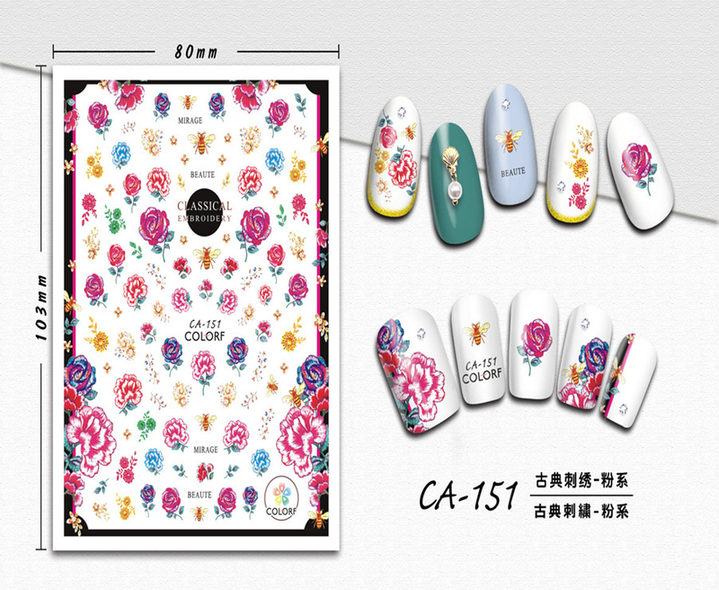 CA-151 3D Pink Classical Embroidery Nail Sticker