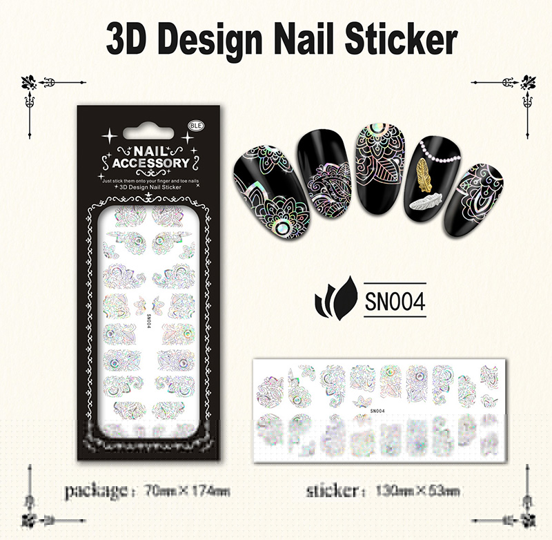SN001-012 Laser Silver Nail Sticker