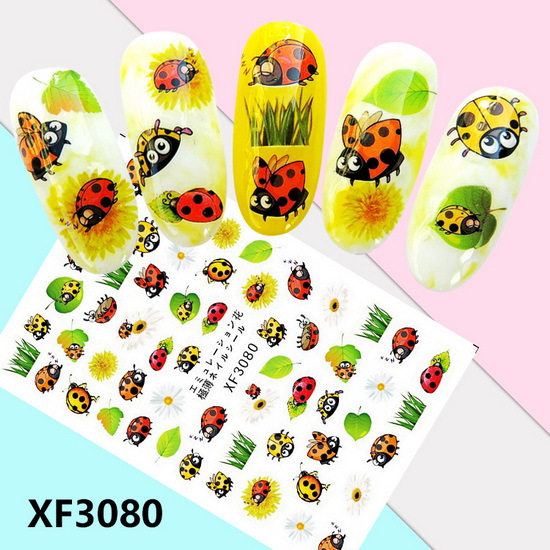 XF3080 3D Self Adhesive Ladybug Nail Sticker 