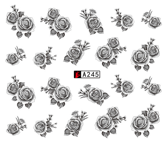 A241-246 Black Flower Water Nail Sticker