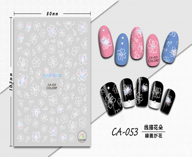 CA-053 3D Line Drawing Flower Nail Sticker