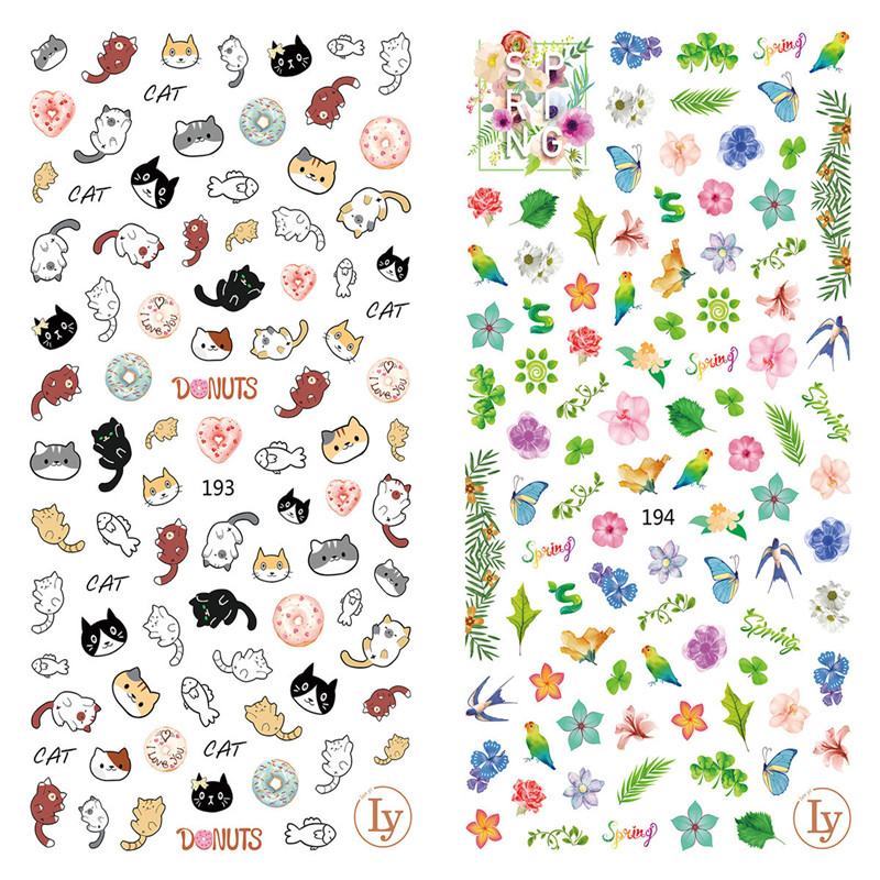 LY193-194 Thin 3D Spring And Cat Nail Sticker