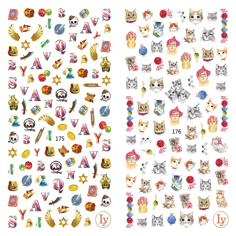 LY175-176 Thin 3D Icon And Cat Nail Sticker