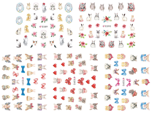 E589-599 3D Cute Animal Simulation Nail Art Sticker