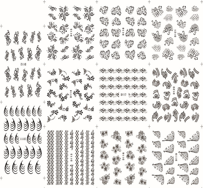 D111-121 Black Water Nail Sticker