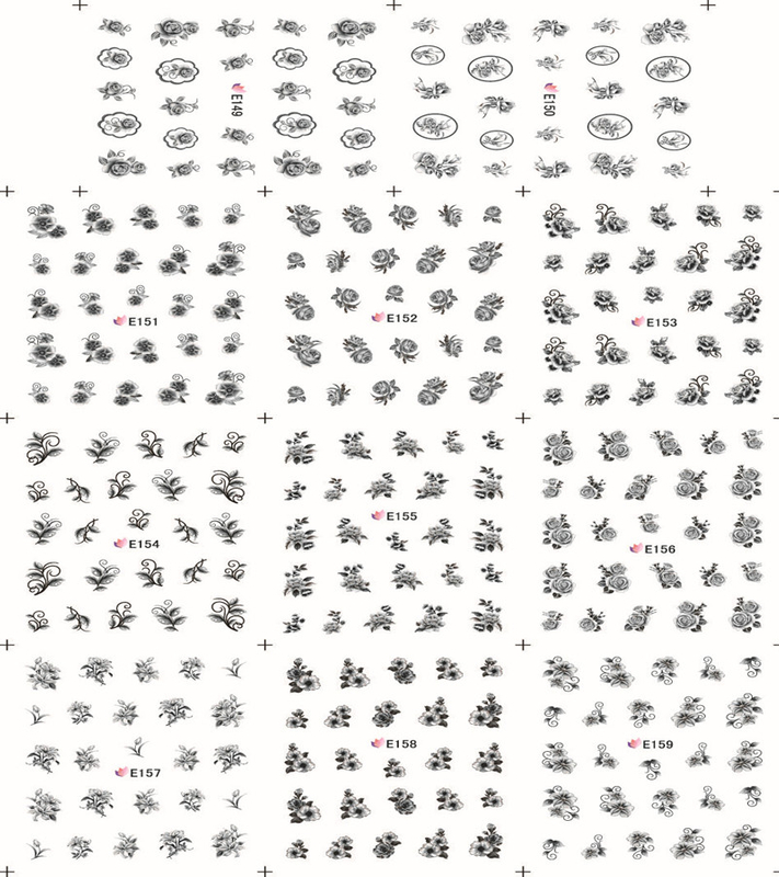 E149-159 3D Black Flower Simulation Nail Art Sticker