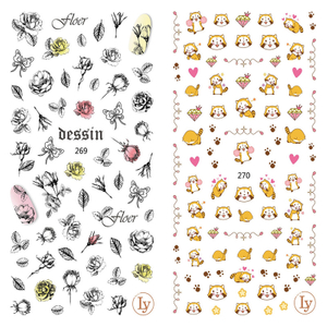 LY269-270 Thin 3D Flower And Cat Nail Sticker