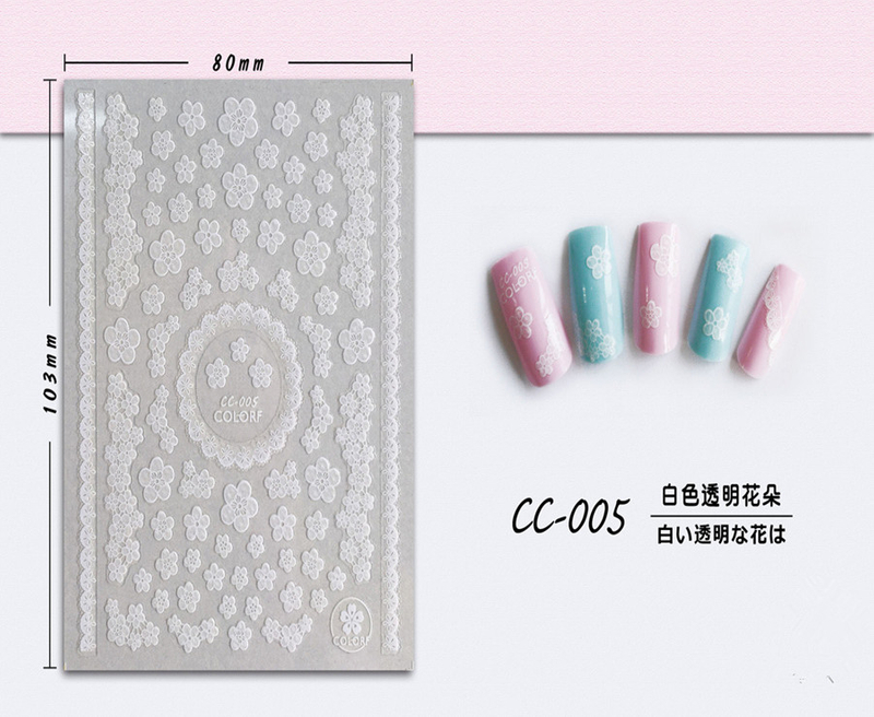 CC-005 3D White Transparent Flower Nail Sticker
