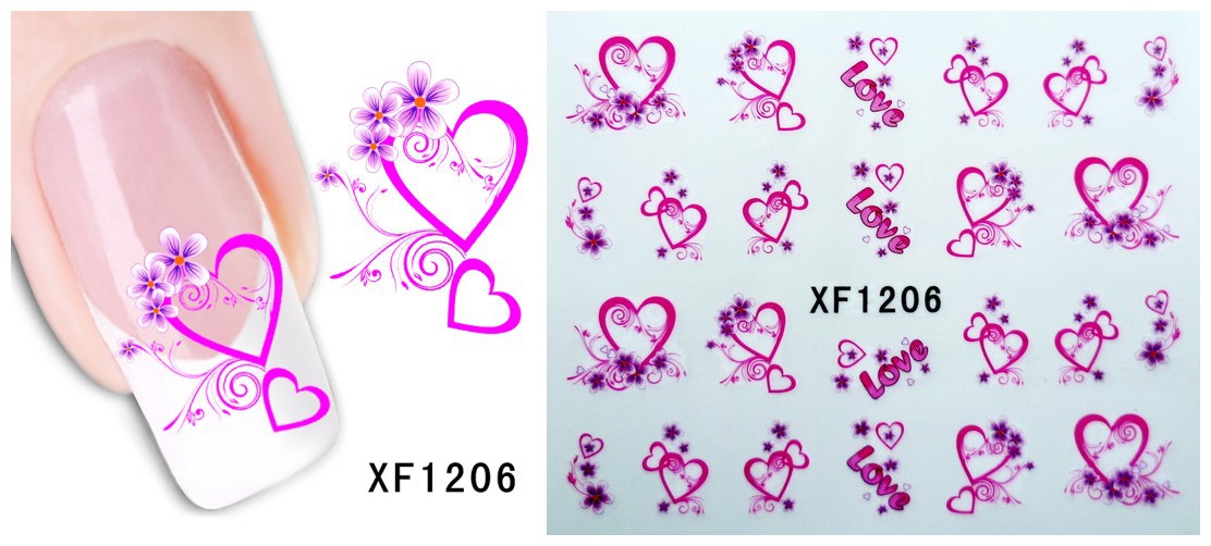 XF1205-1210 Animal And Heart Water Nail Sticker
