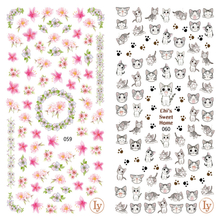 LY059-060 Thin 3D Cats And Flower Nail Sticker