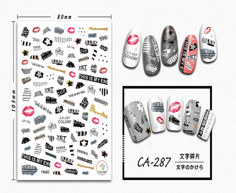 CA-287 3D Text Fragments Nail Sticker