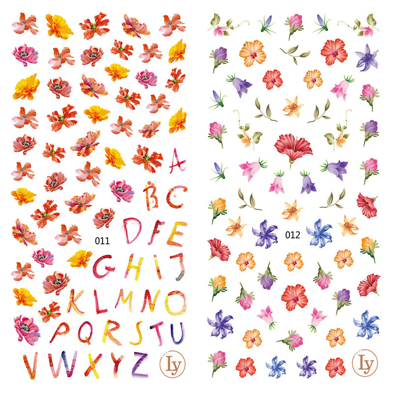 LY011-012 Thin 3D Colorful Flower Nail Sticker