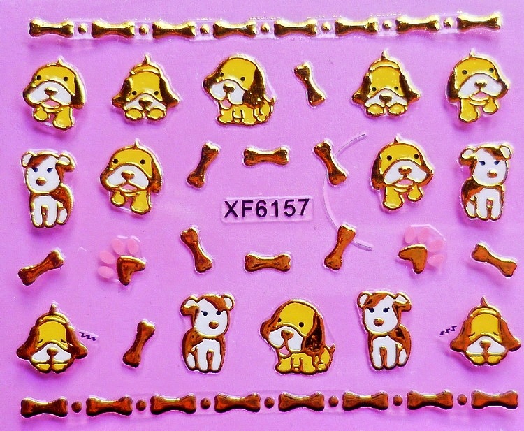 XF6153-6158 3D Gold Metal Nail Art Sticker 