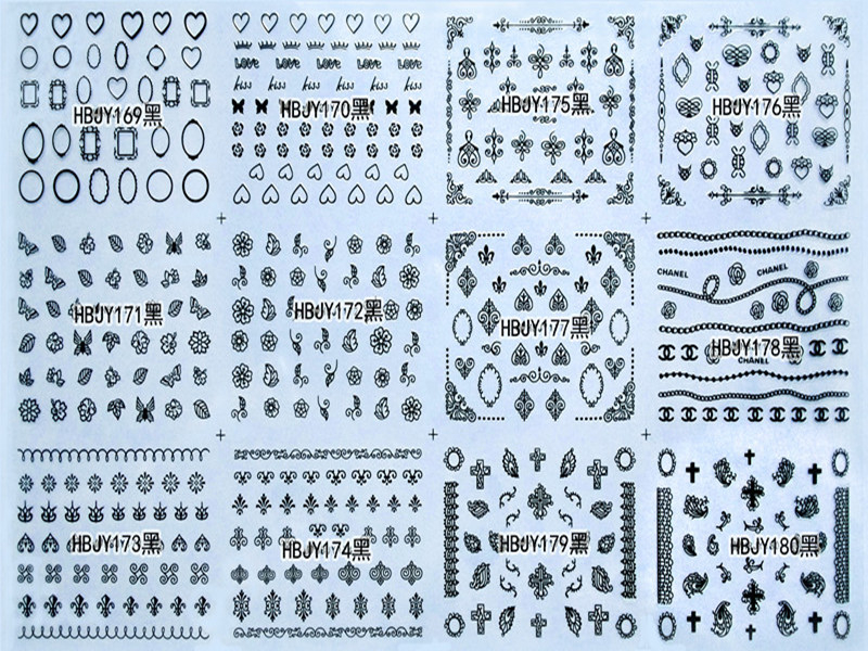 HBJY169-180 3D Black Nail Art Sticker 