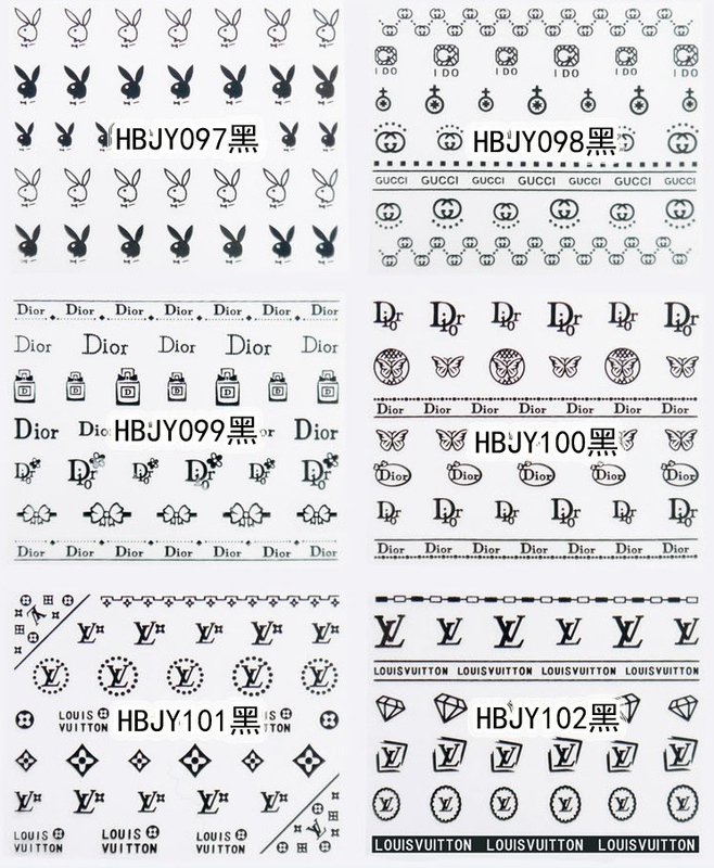 HBJY097-108 3D Black Brand Logo Nail Art Sticker 