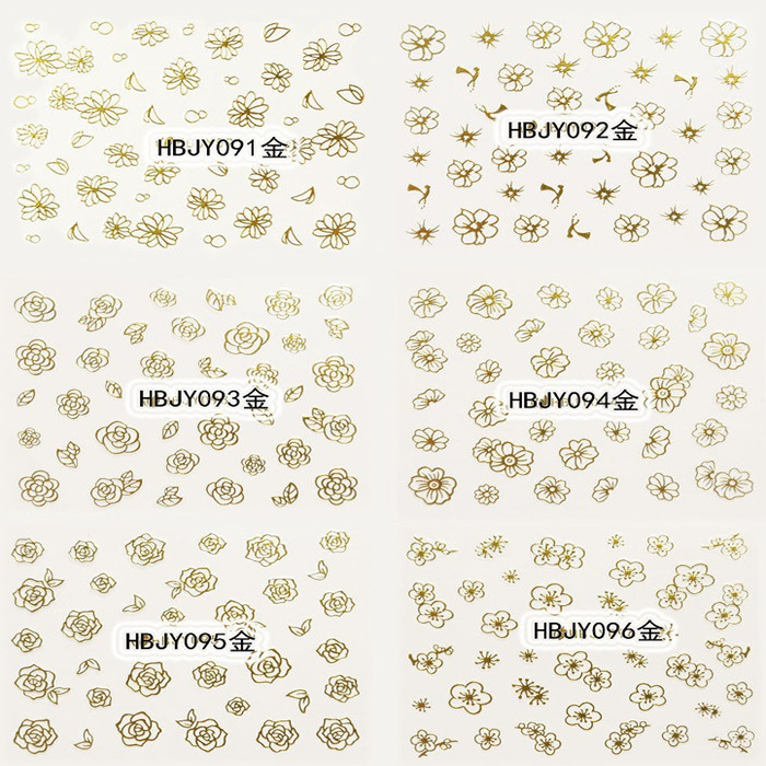 HBJY085-096 3D Gold Butterfly Nail Art Sticker 