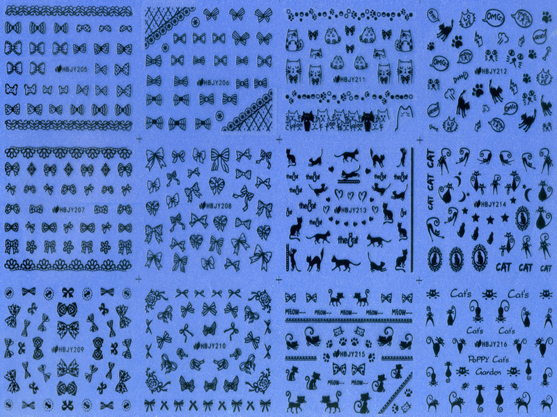 HBJY205-216 3D Black Bow And Cat Nail Art Sticker 
