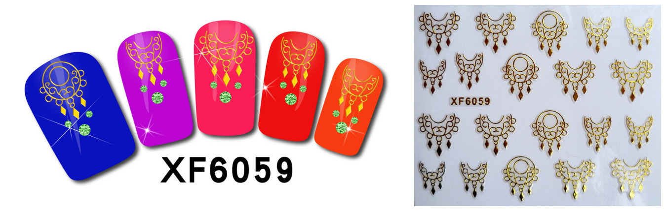XF6055-6060 3D Gold Metal Nail Art Sticker 
