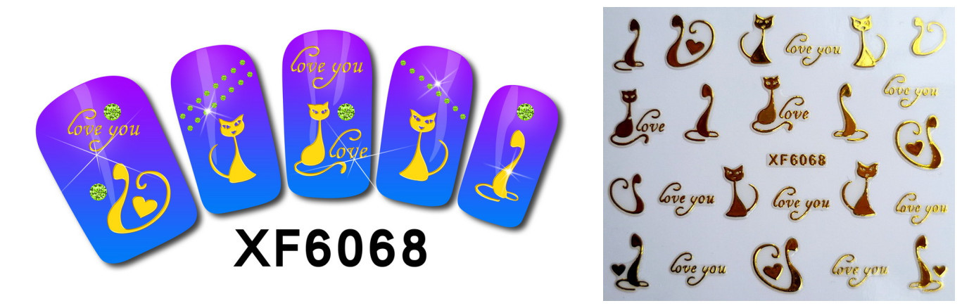 XF6067-6072 3D Gold Metal Nail Art Sticker 