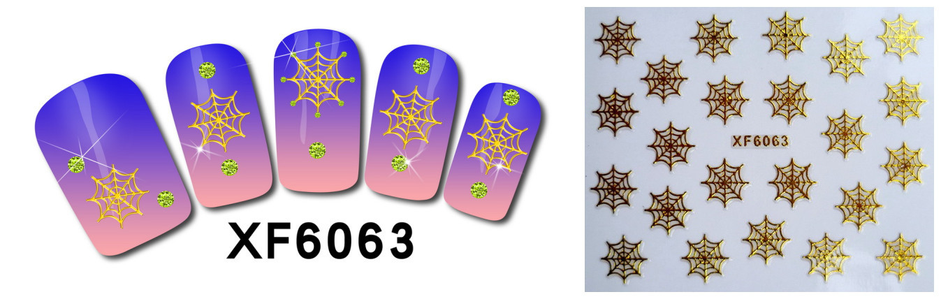 XF6061-6066 3D Gold Metal Nail Art Sticker 