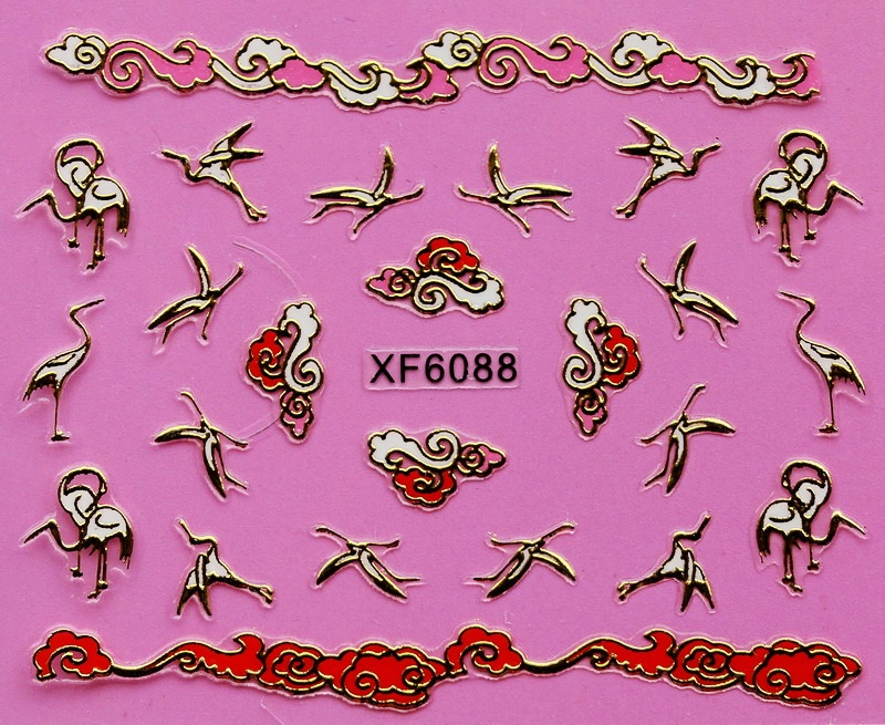 XF6087-6093 3D Gold Metal Nail Art Sticker 