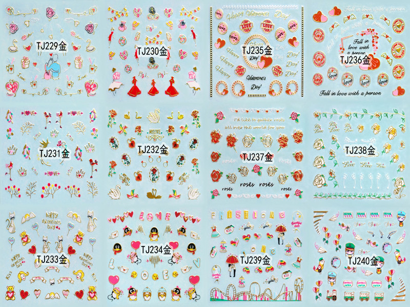 TJ229-240 3D Gold Nail Art Sticker 