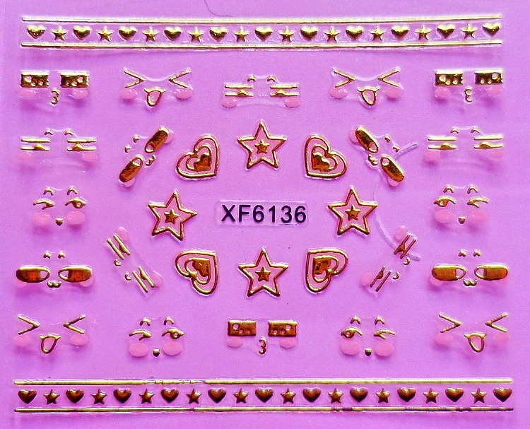 XF6135-6140 3D Gold Metal Nail Art Sticker 