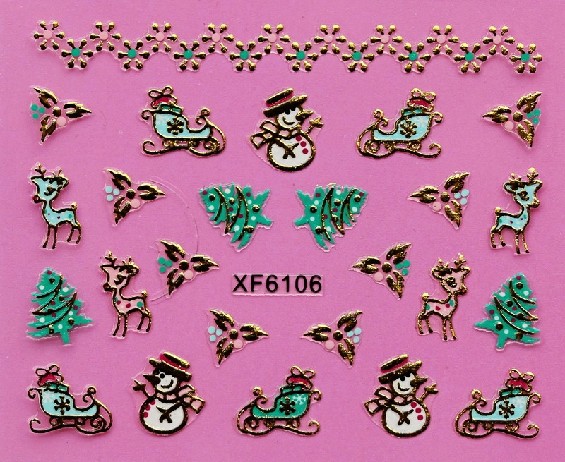 XF6106-6111 3D Gold Metal Nail Art Sticker 