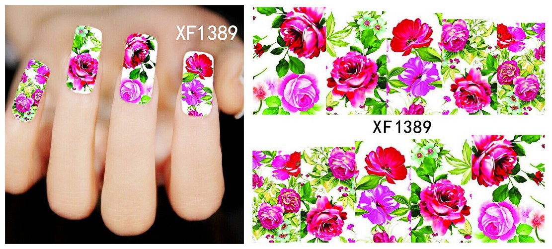 XF1384-1389 Flower Water Nail Sticker