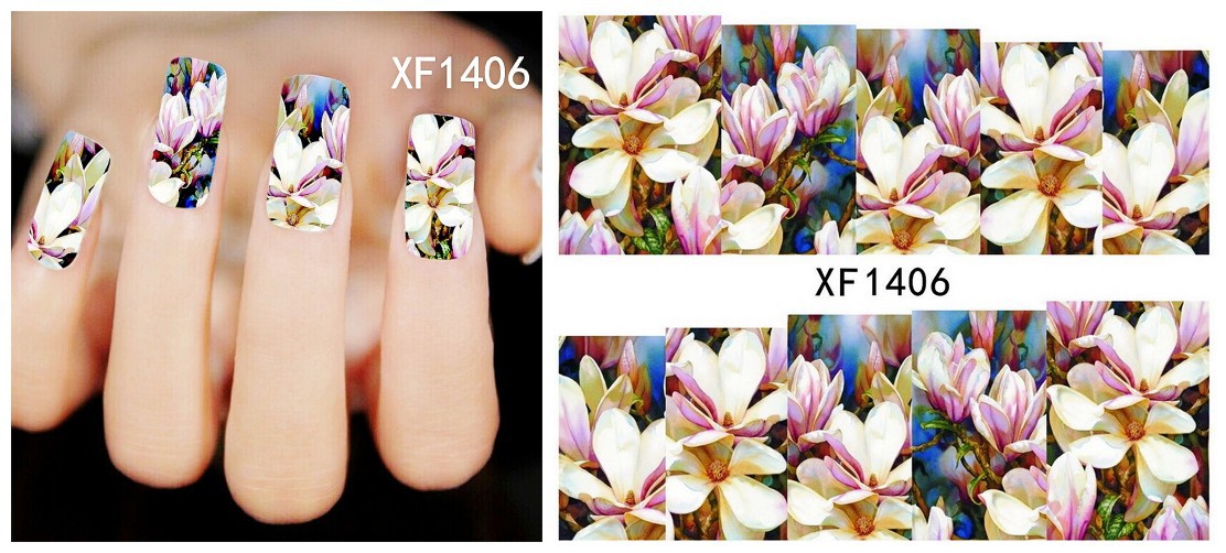 XF1402-1407 Watercolor Flower Water Nail Sticker