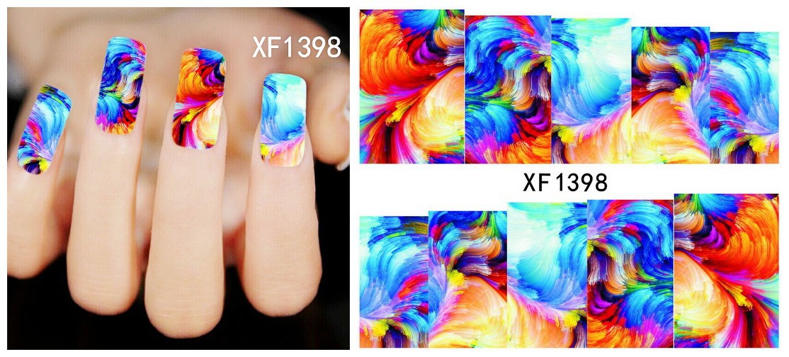 XF1396-1401 Watercolor Flower Water Nail Sticker