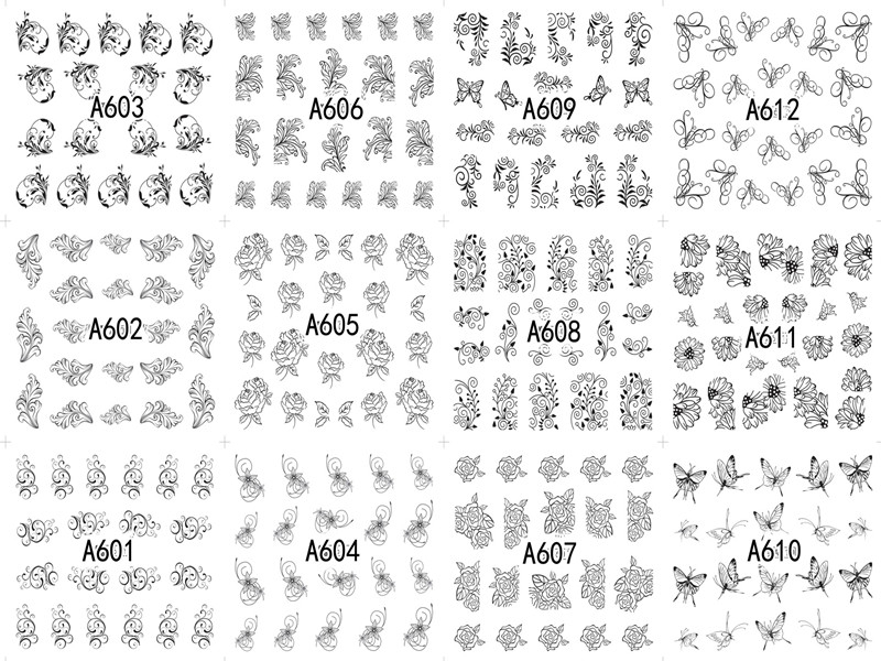 A601-612 Flowers And Butterflies Water Nail Sticker
