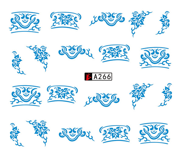 A265-270 Blue Flower Water Nail Sticker