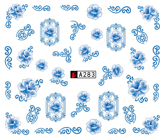 A283-288 Blue Flower Water Nail Sticker