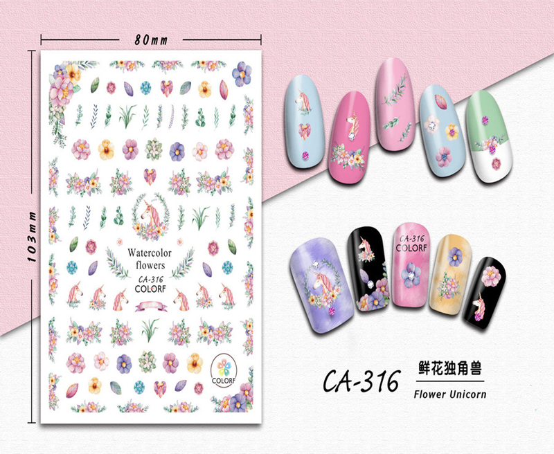 CA-316 3D Flower Unicorn Nail Sticker