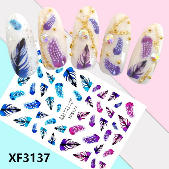 XF3137 3D Self Adhesive Feather Nail Sticker 