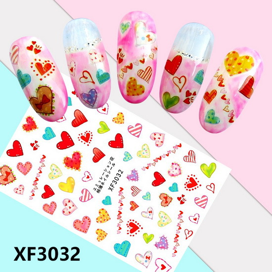 XF3032 3D Self Adhesive Heart Nail Sticker 
