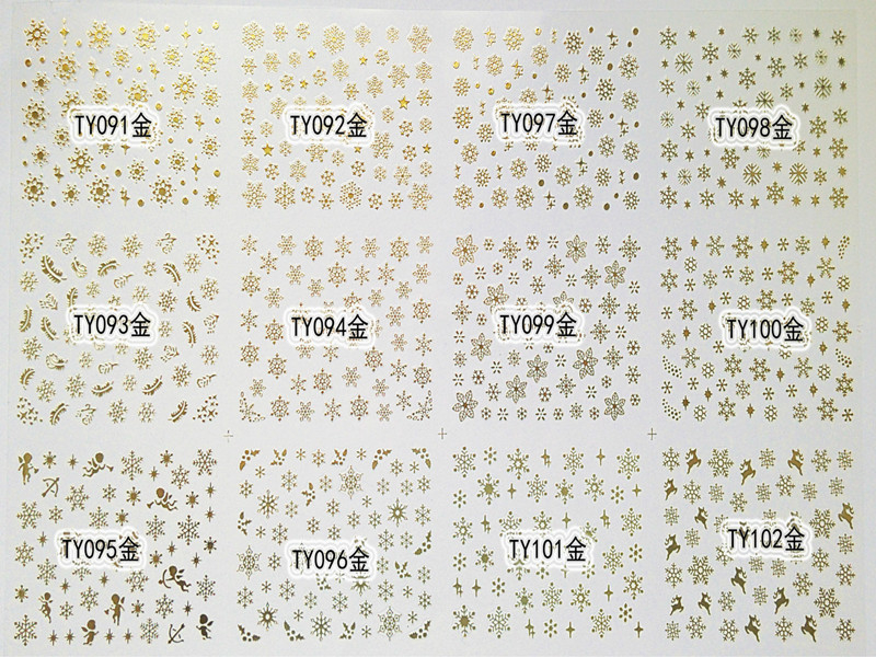 TY091-102 3D Gold Christmas Snowflake Nail Art Sticker 