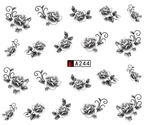 A241-246 Black Flower Water Nail Sticker