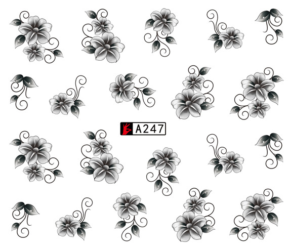 A247-252 Black Flower Water Nail Sticker