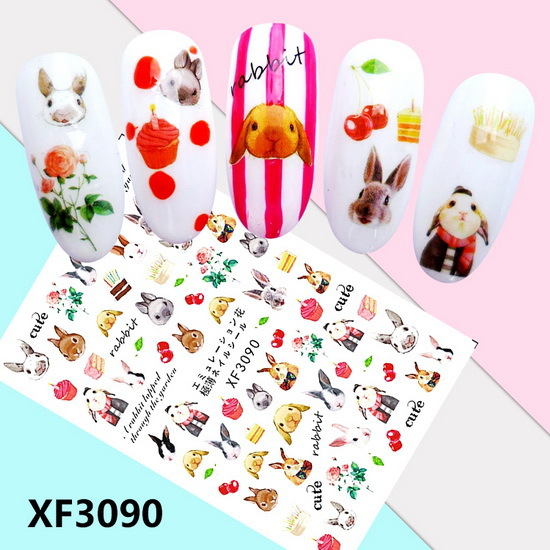 XF3090 3D Self Adhesive Rabbit Nail Sticker 