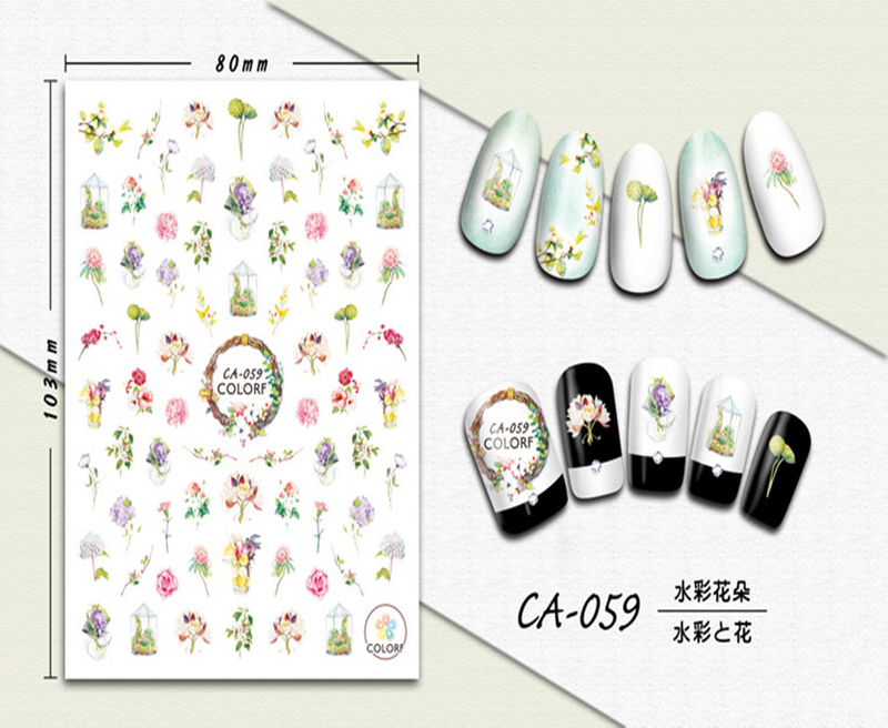 CA-059 3D Watercolor Flower Nail Sticker