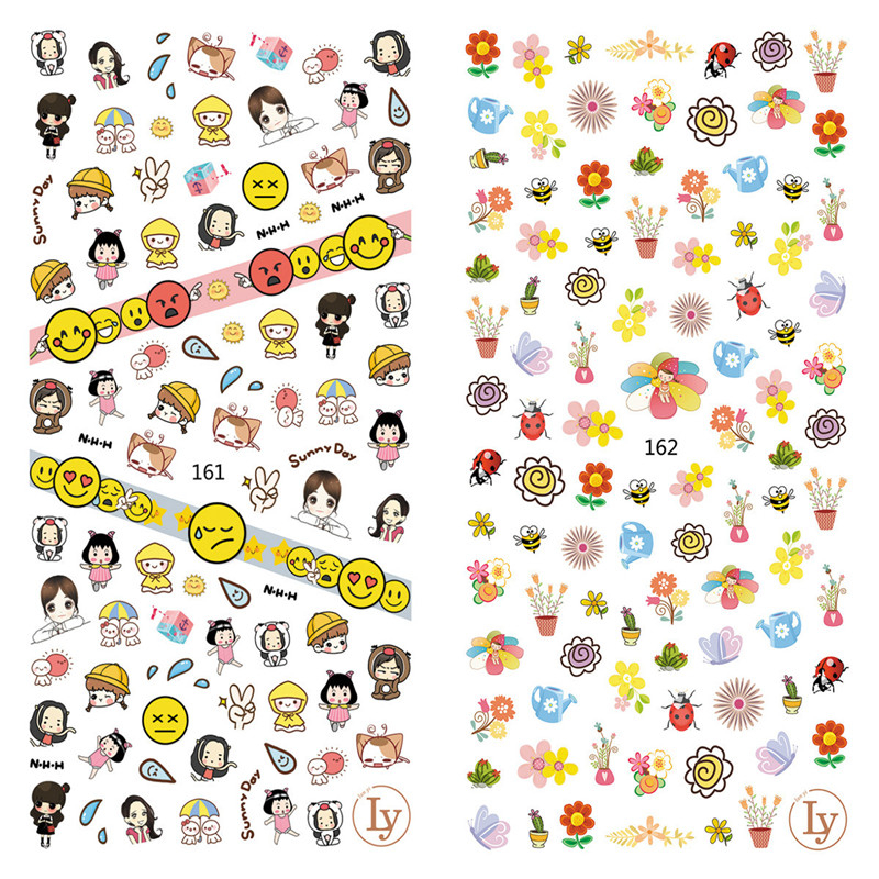 LY161-162 Thin 3D Cute Expression And Plant Nail Sticker