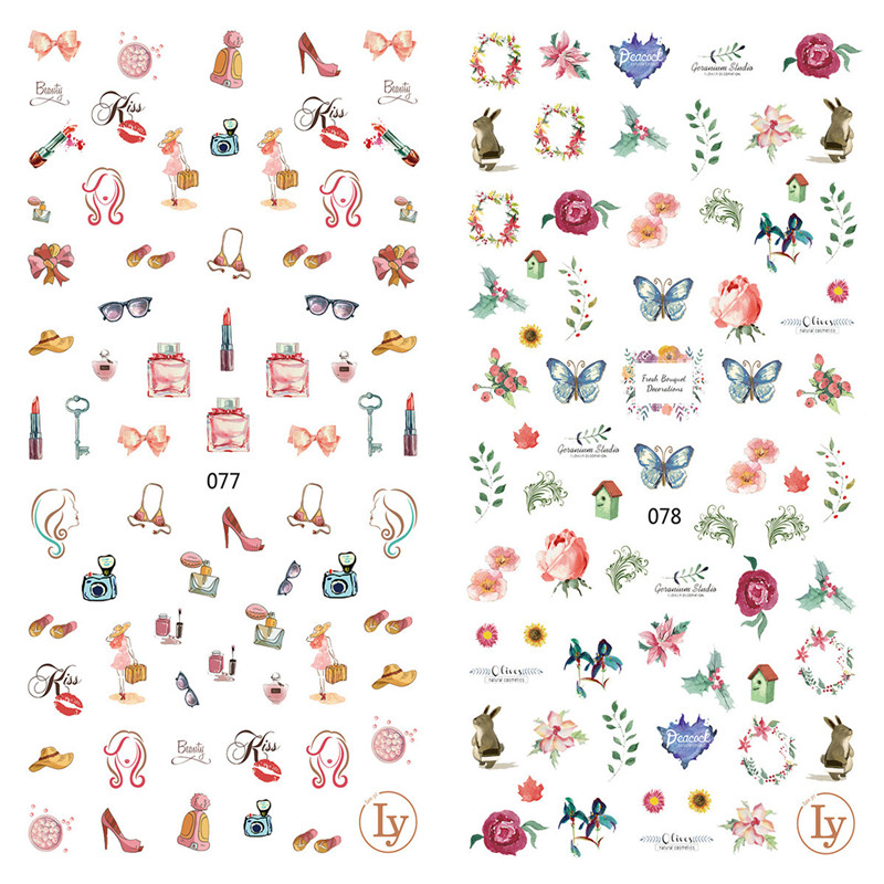 LY077-078 Thin 3D Women And Plant Nail Art Sticker