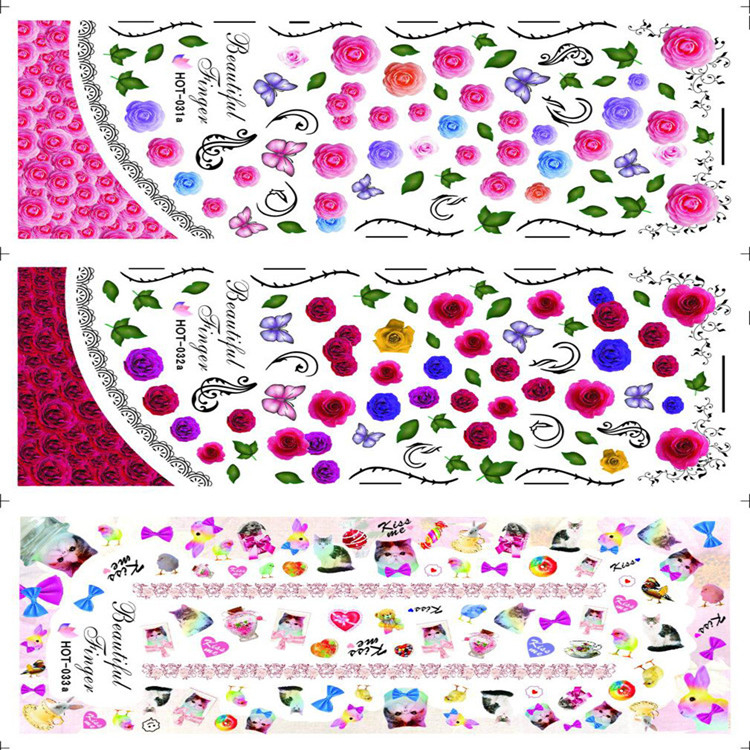 HOT031-033 Flower And Cat Water Nail Sticker